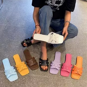 Summer Flat Comfortable and Elegant Sandals 2024 New Outdoor Versatile Sexy Slippers Lightweight and Breathable Women s Shoes 35 чёрный