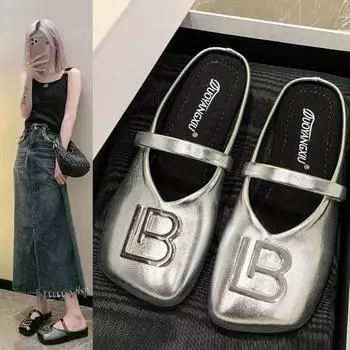 Summer Flat Women Slippers Fashion Designer Sandals Luxury Silver Shoes for Women 2024 New Ladies Shoes Zapatos De Mujer 35