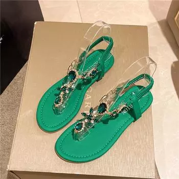 Summer Flats Sandals Women Crystal Clip Toe Slippers Trend Luxury Brand Ladies Shoes Beach Causal Slides Mujer Zapatos 2024 36 абрикосовый