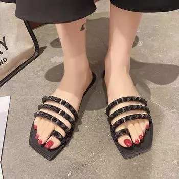 Летние туфли на плоской подошве женские тапочки модные пляжные сандалии женские повседневные туфли с открытой пяткой новые трендовые шлепанцы женские шлепанцы Mujer 37