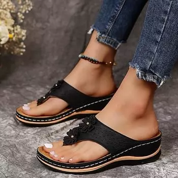 Summer flip-flops flower muffin seed bottom slippers large size casual women s rubber sandals flip-flops 35 розовый