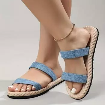 Летние шлепанцы Женские парусиновые дизайнерские шлепанцы Женская модная женская обувь Повседневные тапочки Плетеные домашние нескользящие тапочки 36 бежевый