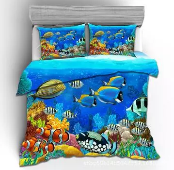 Summer Flower Type Ocean Beach Coconut Tree Digital Printing Bedding Four-Piece Set Three-Piece Set 135x200 two-piece set