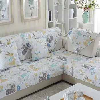Summer Four Seasons Pure Cotton Sofa Cushion Simple Cloth Modern Cushion Cotton Leather Non Slip All-Inclusive Sofa Towel Cover Flowers 70*70cm