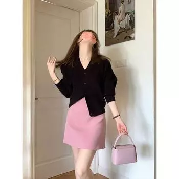 Summer French Style Platycodon Grandiflorum Pink Skirt for Women 2025 New Arrival Fancy Slim Looking High Waist A- Line Skirt Plus Size Ladies Skirt Pink S