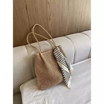 Summer Fresh Beach Bag Idle Style Seaside Holiday Style Woven Bag Niche Simple Shoulder Tote Bag Women Khaki