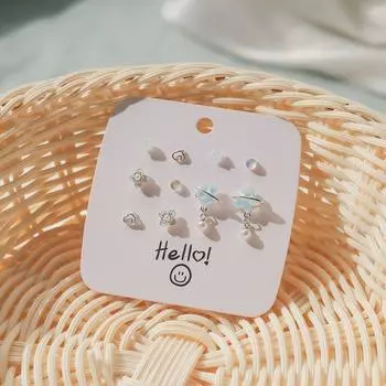 Summer Fresh Blue Color Earings Set Color White Easiest for Match Silver Pin Earrings 2025 New Arrival Special Interest Earrings Female [10 piece set] ice crystal blue