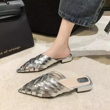 Summer Fresh! Summer 2025 French Niche Vintage Cross-Weave Hollow Fashion Low Heel Slippers Muller Shoes 35 белый