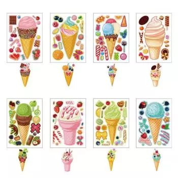 Summer Fruit Cake Ice Cream Car Creative Cartoon Animation Matching Interactive Puzzle DIY Handmade Stickers Ice Cream Cone [8]]