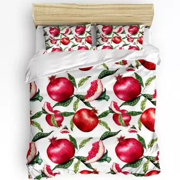 Summer Fruit Red Pomegranate Green Leaf Duvet Cover with Pillow Case Custom 3pcs Bedding Set Quilt Cover Double Bed Home Textile EU single(135x200cm)