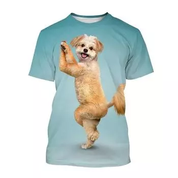 Летняя забавная футболка с принтом собаки в виде 3D-принта, уличная мужская мода, повседневная футболка большого размера с круглым вырезом и короткими рукавами, футболки, топы, одежда 2XL