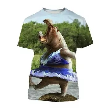 Летние забавные футболки с принтом в виде животных-бегемотов 3D, уличная мужская мода в стиле Харадзюку, повседневные футболки большого размера с круглым вырезом, футболки, топы M