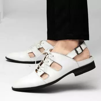 Summer genuine leather men s sandals Fashion designer styles Wedding Party Outdoor Leisure Business Men s Shoes Trendy sandals 38 чёрный