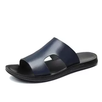 Летние мужские сандалии из натуральной кожи для отдыха на пляже, мужские сандалии высокого качества с нескользящей дышащей подошвой, мужские сандалии 6 чёрный