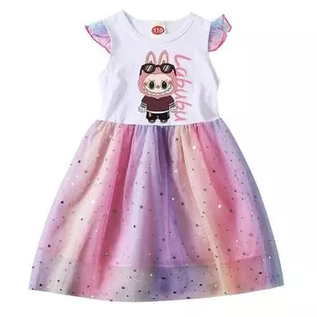 Summer Girls Labubu Dress, Children s Chiffon Dress, Festival Performance Dress 100