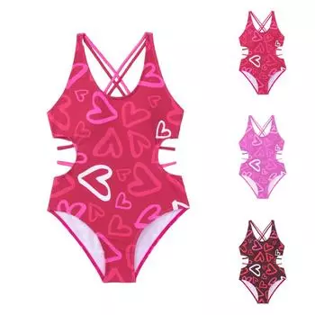 Summer Girls One-Piece Swimsuit -Swimwear 10 горячий розовый