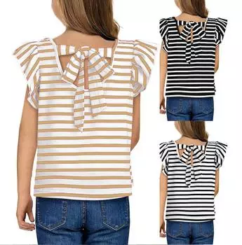 Summer Girls Round Neck Sleeveless Flying Sleeve T-shirt Base Shirt M чёрный