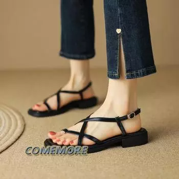 Summer Gladiator Women Sandals Fashion Elegant Narrow Band Casual Shoes Ladies Outdoor Clip Toe Thick Heel Sandalias Comfortable 35 чёрный