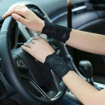 Summer Gloves Sleeves Scar Covering Tattoo Cover Arm Sleeve Long Women Driving Thin Short Wrist Lace Sleeves Black 10cm All yards