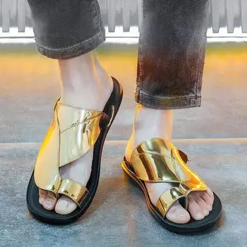 Summer golden flip-flops men s fashion lightweight heelless sandals 2025 South East Asia shrimp skin cool slippers 38