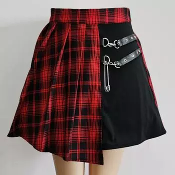 Summer Gothic Sweet Women Pleated Skirt Plaid Mini High Waist Skirt Casual Ladies Plaid Pleated Skirt XXS чёрный
