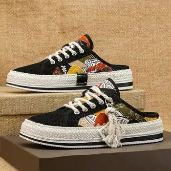 Summer half-support one-pedal lazy shoes men s 2024 new men s shoes casual trendy shoes men s straw fisherman shoes 39