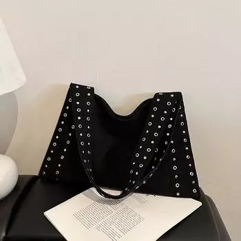 Summer handbag bag women s new fashion rivet niche tote bag versatile underarm bag shoulder bag чёрный