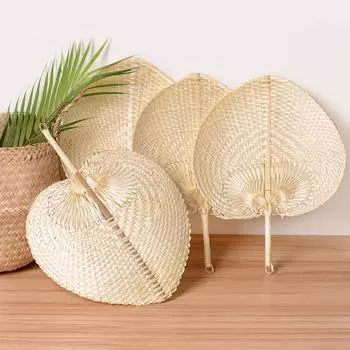 Summer Handmade Straw Woven Fans Retro Natural Hand Fan Art Crafts DIY Woven Fan Mosquito Repellent Fan Home Decoration