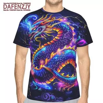 Summer Handsome T -Shirt For Men Chinese Dragon 3d Print Harajuku Clothing Casual Short Sleeve Tops Gothic Men s T Shirt S синий