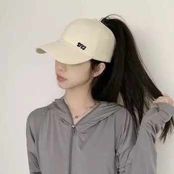 Summer Hat for Women 2025 New Arrival Can Tie High Ponytail Duck Tongue Cover Sun Protection Face Small Empty Top Baseball Cap Beige One size