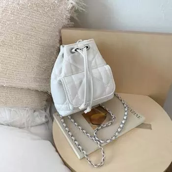 Summer high-end commuter oblique span small bag women s new fashion versatile chain double shoulder bucket bag белый