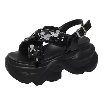 Summer High Platform Women Sandals 8CM Wedge Heels Bling Slipper Fashion 2024 Outside Chunky Sandals Beach Casual Slides Woman 36 серебряный