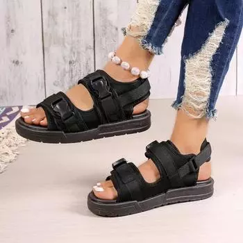 Summer High Quality Women s Shoes Hot Selling Large Size Fashion Open Toe Solid Color Mid Heel Buckle Roman Women s Sandals 36 чёрный
