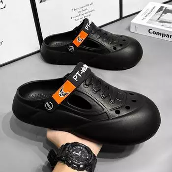 Summer hole shoes 2024 new sandals men s beach shoes going out travel shoes casual two wear sandals men s large size 39 чёрный