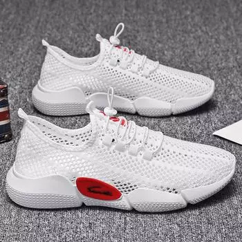 Summer hollow breathable casual mesh shoes lightweight outdoor sports running men s shoes elastic lazy shoes 39