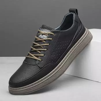 Summer Hollow Breathable Leather Shoes Luxury Casual Shoes Outdoor Men s Sneakers Skateboard Men Shoes Genuine Leather Flats Men 37 чёрный