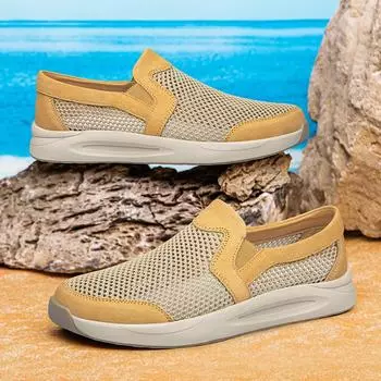 Summer hollow breathable mesh shoes men s soft sole versatile sports and leisure one-pedal mesh flying woven mesh breathable shoes 38 хаки