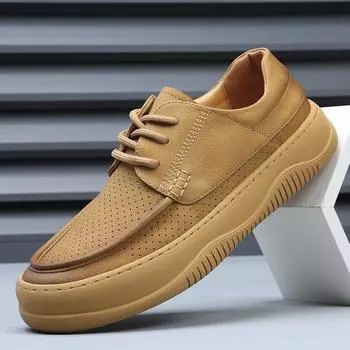 Summer hollow men s shoes leather breathable retro British style business casual leather shoes men s trend versatile hole shoes 38