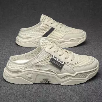 Summer Hollow Mesh Breathable Half Slippers Lightweight Summer Sandals Mesh Half Slippers Sports Shoes Beach Lace Up Shoes 39