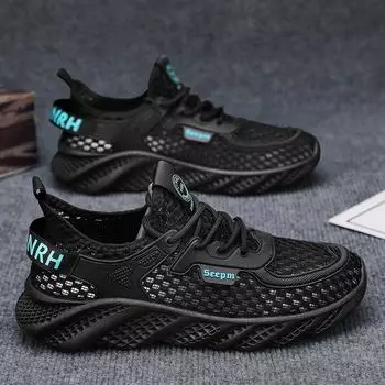 Summer hollow personality mesh casual shoes new lightweight men s shoes trendy sports flying weaving breathable comfortable small black shoes 39 чёрный