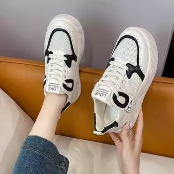 Summer Hollow Thick-soled White Shoes New Mesh Breathable Student Women s Shoes Heightening Mesh Fashion Casual Muffin Shoes 35 чёрный