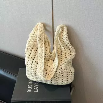 Summer hollow woven bag women s new vacation beach bag commuter shoulder tote bag knitted bag