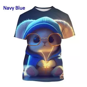 Летняя распродажа, 3D-принт с изображением кролика, футболка с круглым вырезом и коротким рукавом, модная унисекс, повседневная, симпатичная, топы для мальчиков и девочек, футболки XS