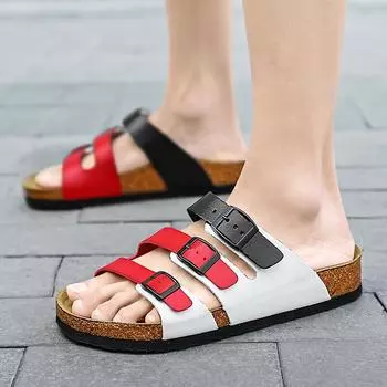 Summer Hot Sale Sandals Fashion Casual Sandals Beach Slippers Mens Shoes Walking Sandalias Handmade Cool Flat Top Quality Shoes 35 красный