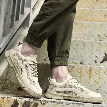 Summer Hot Sales New Man Leather Shoes Sports Boy Fashion Casual Mesh Shoes Breathable Loafers Comfort Outdoor Non-slip Sneakers 37