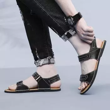 Summer Hot Selling Men s Sandals Beach Shoes Comfortable Flat Shoes Men s Camping Casual Shoes Anti Slip Wear-resistant 38 чёрный