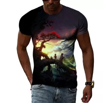 Summer Hot Selling Taste Art All-match 3D Personality Street Fashion Harajuku Printed Round Neck Short Sleeve Unisex T-shirt Top S