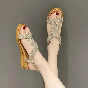 Summer Hot Selling Women s Elastic Band New Women s Sandals 2024 Summer Exposed Toe Glitter Roman Outdoor Beach Casual Shoes 35 чёрный