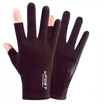Summer Ice Silk Gloves Sun Protection Thin Leak Half Finger Women s Driving and Biking Fishing Non Slip Dew Half Finger Women s Sports Female dispensing Non Slip 2 fingers [Brown]]