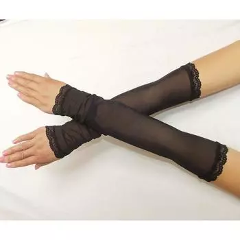 Summer Ice Silk Lace Fashion Fake Oversleeves Scar Covering Tattoo Sun-Proof and Breathable Cool Wrist Long Gloves for Women Black Ice Silk pair XL